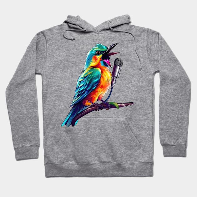 90s Retro Bird Singing Hoodie by Chromatic Fusion Studio